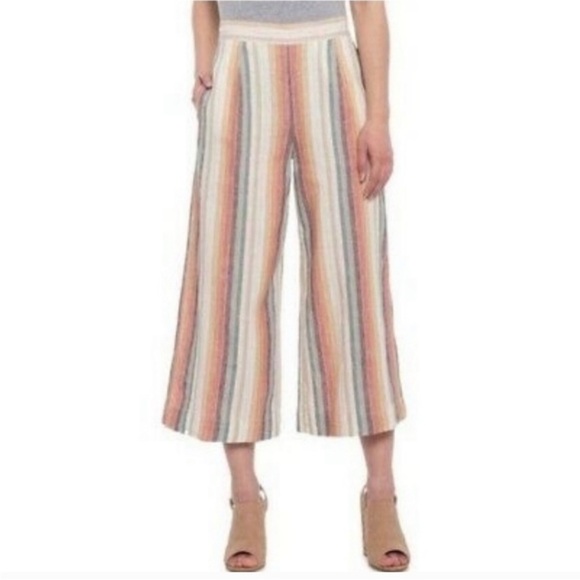 beachlunchlounge striped linen cropped wide leg pants - Picture 1 of 6